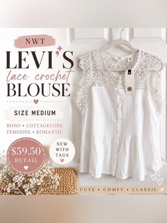 Levi's Tops - NWT Levi’s White Lace Crochet Blouse Medium Boho Cottagecore Eyelet Cotton Top